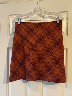 Hennes Plaid A-Line Mini Skirt in Rust and Plum